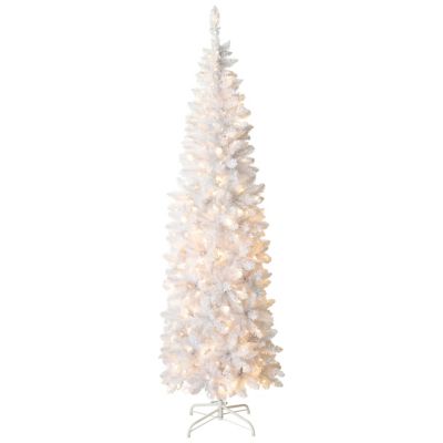 Veikous 7.5 ft. Pencil Artificial Christmas Tree with Clear LED Lights, White