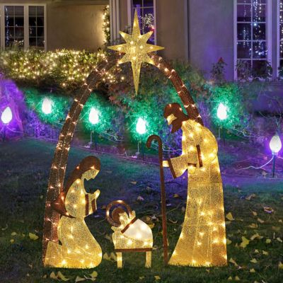 Veikous Nativity Scene Christmas Yard Decorations with LED Lights ...