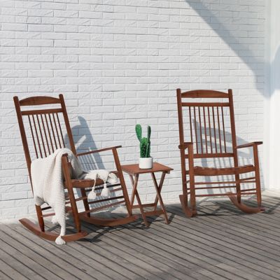 Veikous Wooden Outdoor Rocking Chair Set with Foldable Table and Curved Seat, PG0207-01NW