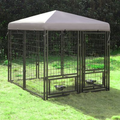 Veikous Dog Kennel Outdoor Lockable Pet Playpen Crate with Welded Wire Steel Fence, DOGKENNEL02