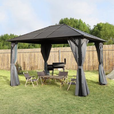 Veikous Aluminum Hardtop Gazebo Pergola with Sidewalls and Mesh Netting