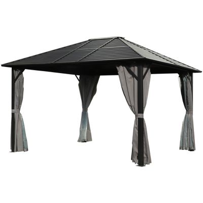 Image showing  Aluminum Hardtop Gazebo Pergola with Sidewalls and Mesh Netting