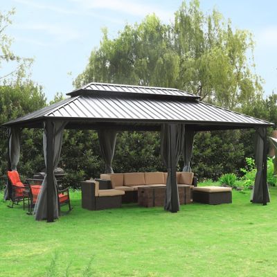 Veikous 12 ft. x 20 ft. Aluminum Double Hard-Top Gazebo with Curtains and Netting