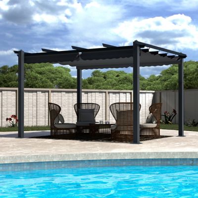 Veikous 10 ft. x 10 ft. Aluminum Outdoor Patio Pergola with Retractable Sun Shade Canopy Cover, Gray