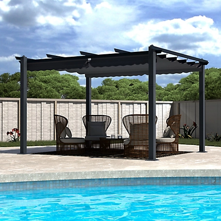 Veikous 10 ft. x 10 ft. Aluminum Outdoor Patio Pergola with Retractable Sun Shade Canopy Cover, Gray