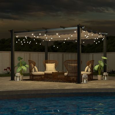 Image showing 9 th Veikous 10 ft. x 10 ft. Aluminum Outdoor Patio Pergola with Retractable Sun Shade Canopy Cover, Gray