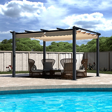 Veikous 10 ft. x 10 ft. Aluminum Outdoor Patio Pergola with Retractable Sun Shade Canopy Cover, Cream