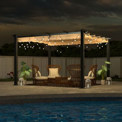 Image showing 9 th Veikous 10ft W x 10ft D Aluminum Pergola Outdoor with Beige Retractable Canopy