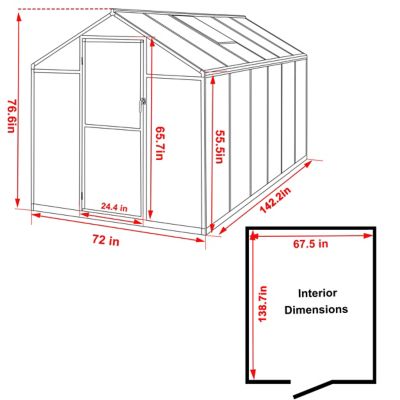 Image showing  6 ft. L x 12 ft. W Walk-In Greenhouse with Roof Vent