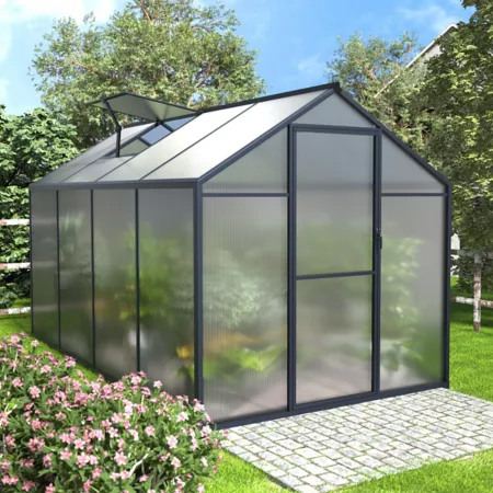 Veikous 6' Long x 8' Wide Garden Greenhouse Kit with Adjustable Roof Vent Hobby Greenhouses