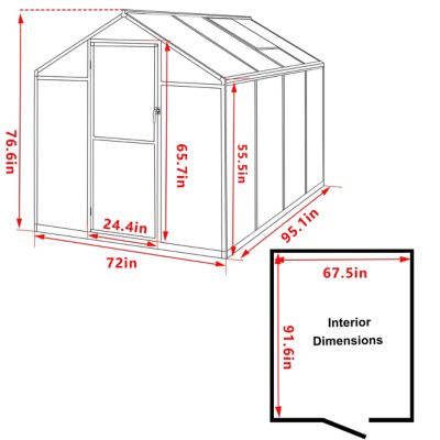 Image showing  6 ft. L x 8 ft. W Walk-In Garden Greenhouse Kit with Adjustable Roof Vent