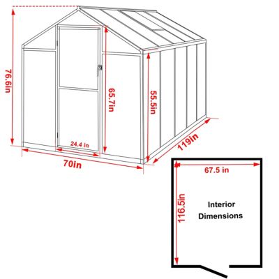 Image showing  6 ft. L x 10 ft. W Walk-In Garden Greenhouse with Adjustable Roof for Outdoor