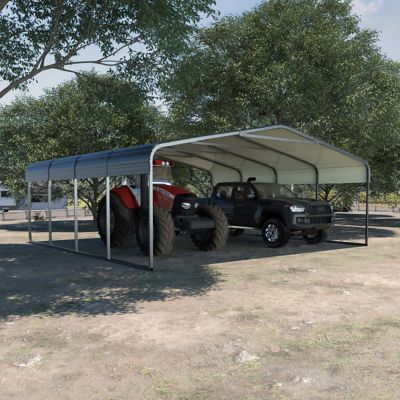 Veikous 20 ft. W x 20 ft. D Carport Galvanized Steel Car Canopy and Shelter, Gray