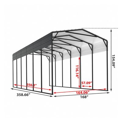 Image showing  14 x 30ft. Metal Heavy Duty Carport RV Car Canopy Shelter, Gray