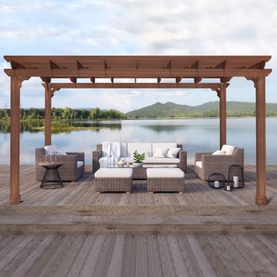 Veikous 12 ft. x 10 ft. Wooden Pergola Gazebo for Patio with Arched Roof and Ground Stakes