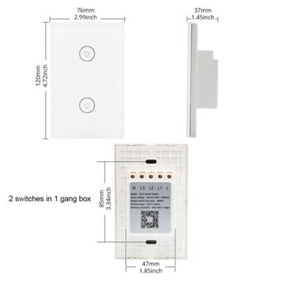 Image showing 5 th Avatar Controls 110-240VAC Smart Wi-Fi Touch Switch, 2 Gang