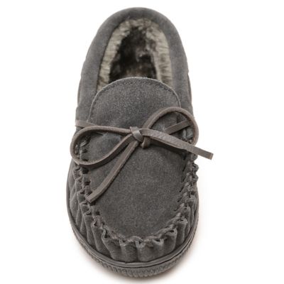 Minnetonka Boys' Pile Lined Hardsole Moccasin Slippers