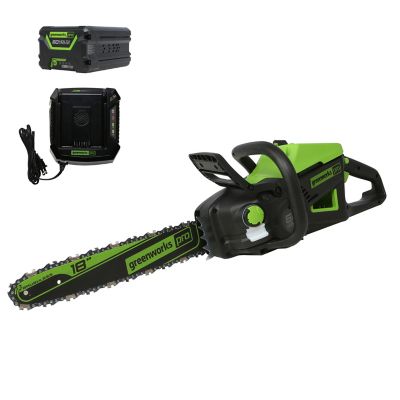 Greenworks 18 in. 60V Electric Cordless Brushless Chainsaw, 60cc 2.5kW Gas Equivalent, 5.0Ah Battery & Charger, CS60L710