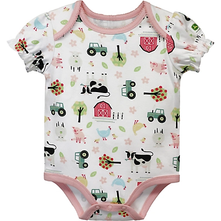 John Deere Infant Girls' Short Sleeve Bodysuit Farm Scene