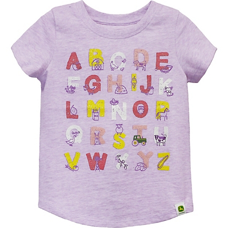 John Deere Toddler Girls' Short Sleeve Tee Alphabet