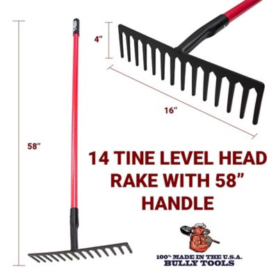 Image showing  16 in. Steel 14-Tine Level Head Rake with Fiberglass Handle, 58 in.