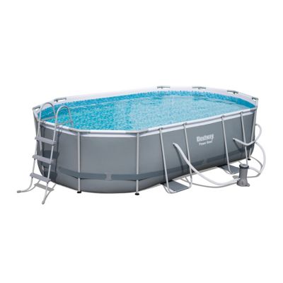 Bestway Power Steel 16' x 10' x 42" Oval Frame Swimming Pool Set with Pump, Ladder and Cover