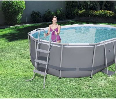 Image showing  16 in. x 10 ft. x 42 in. Power Steel Oval Frame Swimming Pool Set with Pump, Ladder and Cover