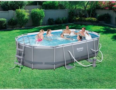 Image showing  16 in. x 10 ft. x 42 in. Power Steel Oval Frame Swimming Pool Set with Pump, Ladder and Cover