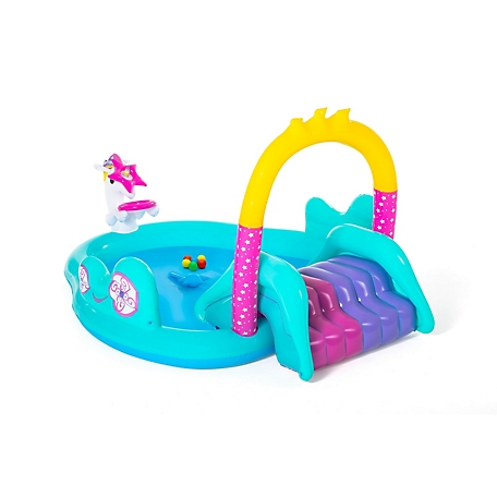 Bestway H2OGO! 9 ft. x 6 ft. 6 in. Magical Unicorn Carriage Play Pool Center, 53097E