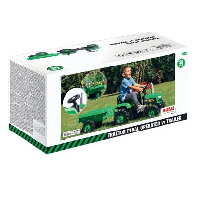 Image showing  Pedal-Operated Big Green Tractor with Trailer