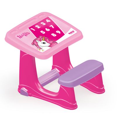 Dolu Toy Factory Smart Study Coloring and Craft Desk with Seat and Footrest, For Ages 2+, Pink Unicorn Theme