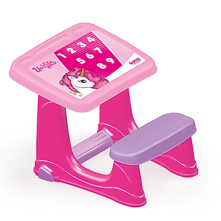 Dolu Toy Factory Smart Study Coloring and Craft Desk with Seat and Footrest, For Ages 2+, Pink Unicorn Theme