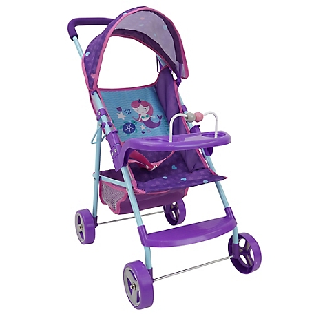 509 Crew Kids' Mermaid Pretend Play Doll Stroller, Canopy and Cup Holder