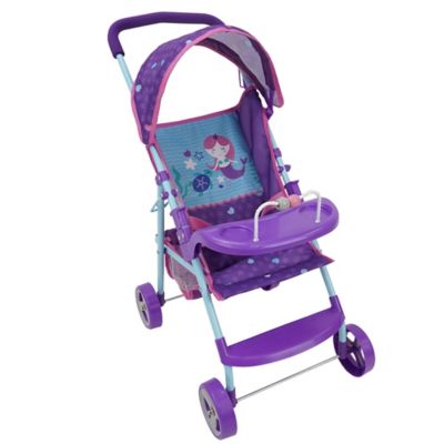 Image showing  Kids' Mermaid Pretend Play Doll Stroller with Canopy and Cup Holder
