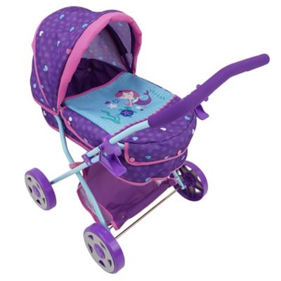 Image showing  Kids' Mermaid Pretend Play Doll Pram with Retractable Large Canopy