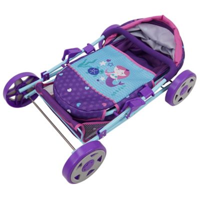 Image showing  Kids' Mermaid Pretend Play Doll Pram with Retractable Large Canopy