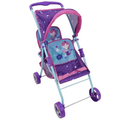 Image showing  Kids' Mermaid Pretend Play Twin Doll Stroller with Retractable Canopy