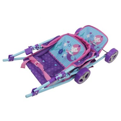 Image showing  Kids' Mermaid Pretend Play Twin Doll Stroller with Retractable Canopy