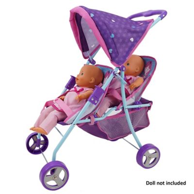 Image showing  Kids' Mermaid Pretend Play Twin Doll Stroller with Retractable Canopy