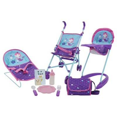 509 Crew Mermaid Doll Feed N Play Set, Includes Stroller, High Chair, Bouncer, Hand Bag, 9-Pack