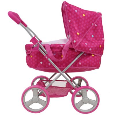 Image showing  Kids' Garden Doll Pretend Play Pram with Large Canopy, Storage Basket and Bassinet