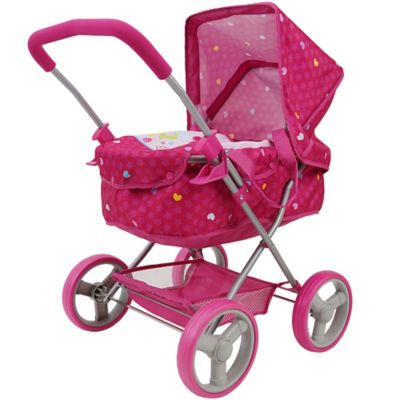 Image showing  Kids' Garden Doll Pretend Play Pram with Large Canopy, Storage Basket and Bassinet