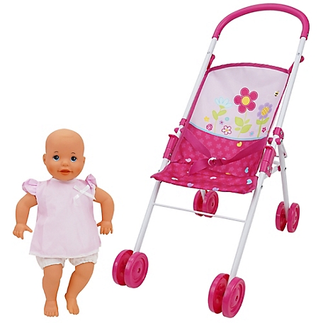 509 Crew Kids' Garden Pretend Play Stroll N Doll Set, Includes 14 in. Baby Doll and Folding Stroller