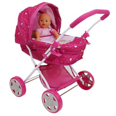 509 Crew Kids' Garden Pretend Play Pram N Doll Set, Includes 14 in. Baby Doll and Folding Pram