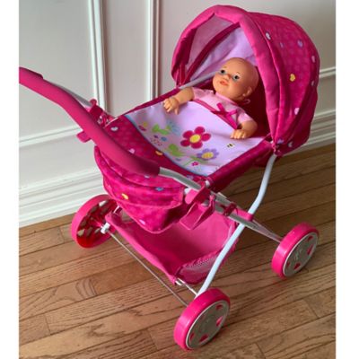 Image showing  Kids' Garden Pretend Play Pram N Doll Set with 14 in. Baby Doll and Folding Pram