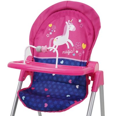 Image showing  Kids' Pretend Play Unicorn Doll High Chair with Front Feeding Tray for Dolls Up to 21 in.
