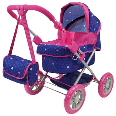 509 Crew Kids' Pretend Play Unicorn Doll Pram, Large wheels, Retractable Canopy, Cup Holder and Carry Bag