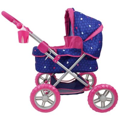 Image showing  Kids' Pretend Play Unicorn Doll Pram with Large wheels, Retractable Canopy, Cup Holder and Carry Bag