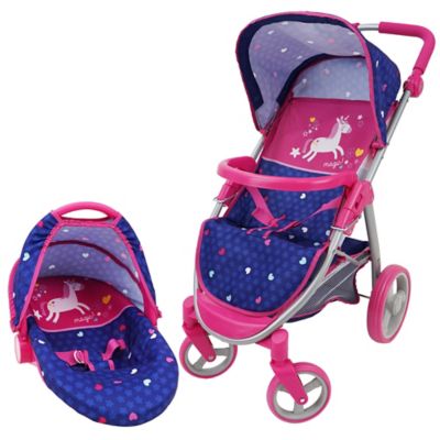 509 Crew Kids' Pretend Play Unicorn 2-in-1 Doll Travel System, Converting Car Seat and Stroller