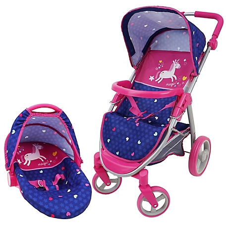 509 Crew Kids' Pretend Play Unicorn 2-in-1 Doll Travel System, Converting Car Seat and Stroller
